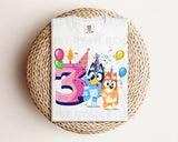 DTF Transfers|Ready To Press|T-shirt Transfers|Heat Transfer|Direct To Film|Bluey And Bingo Birthday 3 Pink