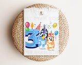 DTF Transfers|Ready To Press|T-shirt Transfers|Heat Transfer|Direct To Film|Bluey And Bingo Birthday 3 Blue