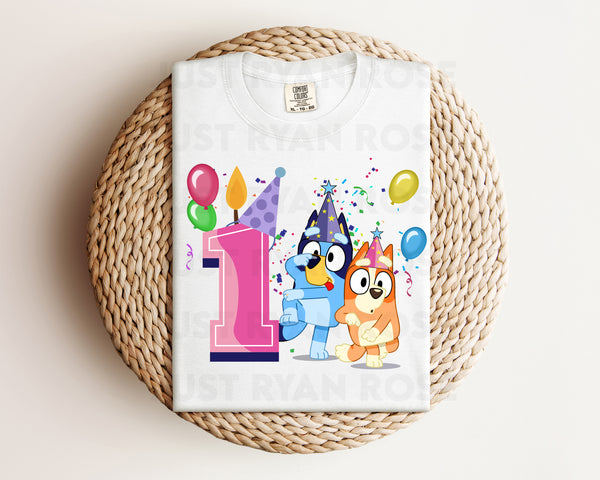 DTF Transfers|Ready To Press|T-shirt Transfers|Heat Transfer|Direct To Film|Bluey And Bingo Birthday 1 Pink