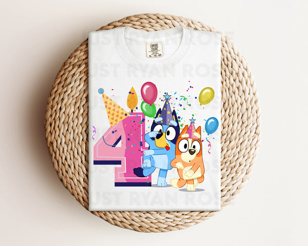 DTF Transfers|Ready To Press|T-shirt Transfers|Heat Transfer|Direct To Film|Bluey And Bingo Birthday 4 Pink