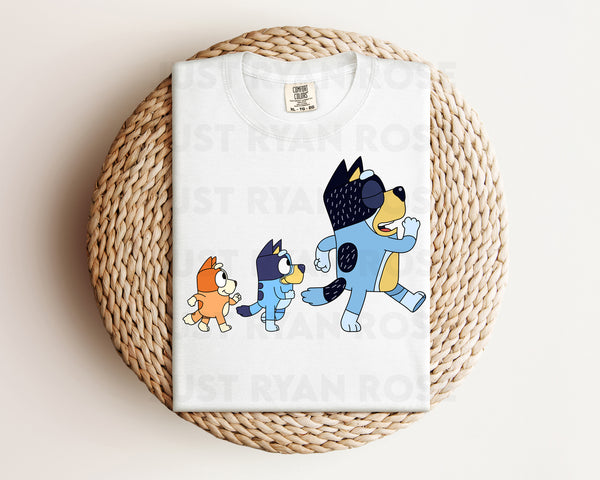 DTF Transfers|Ready To Press|T-shirt Transfers|Heat Transfer|Direct To Film|Bluey and Bingo Following Dad