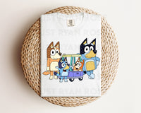 DTF Transfers|Ready To Press|T-shirt Transfers|Heat Transfer|Direct To Film|Bluey Family Playing In Toy Car