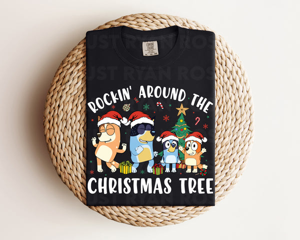 DTF Transfers|Ready To Press|T-shirt Transfers|Heat Transfer|Direct To Film|Bluey Rockin Around The Christmas Tree White