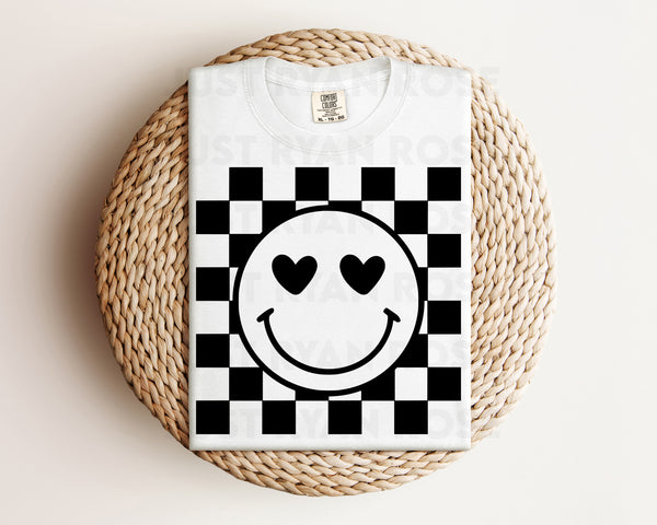 DTF Transfers|Ready To Press|T-shirt Transfers|Heat Transfer|Checkered Smiley