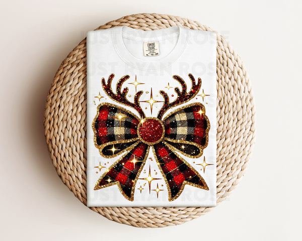 DTF Transfers|Ready To Press|T-shirt Transfers|Heat Transfer|Christmas Reindeer Bow